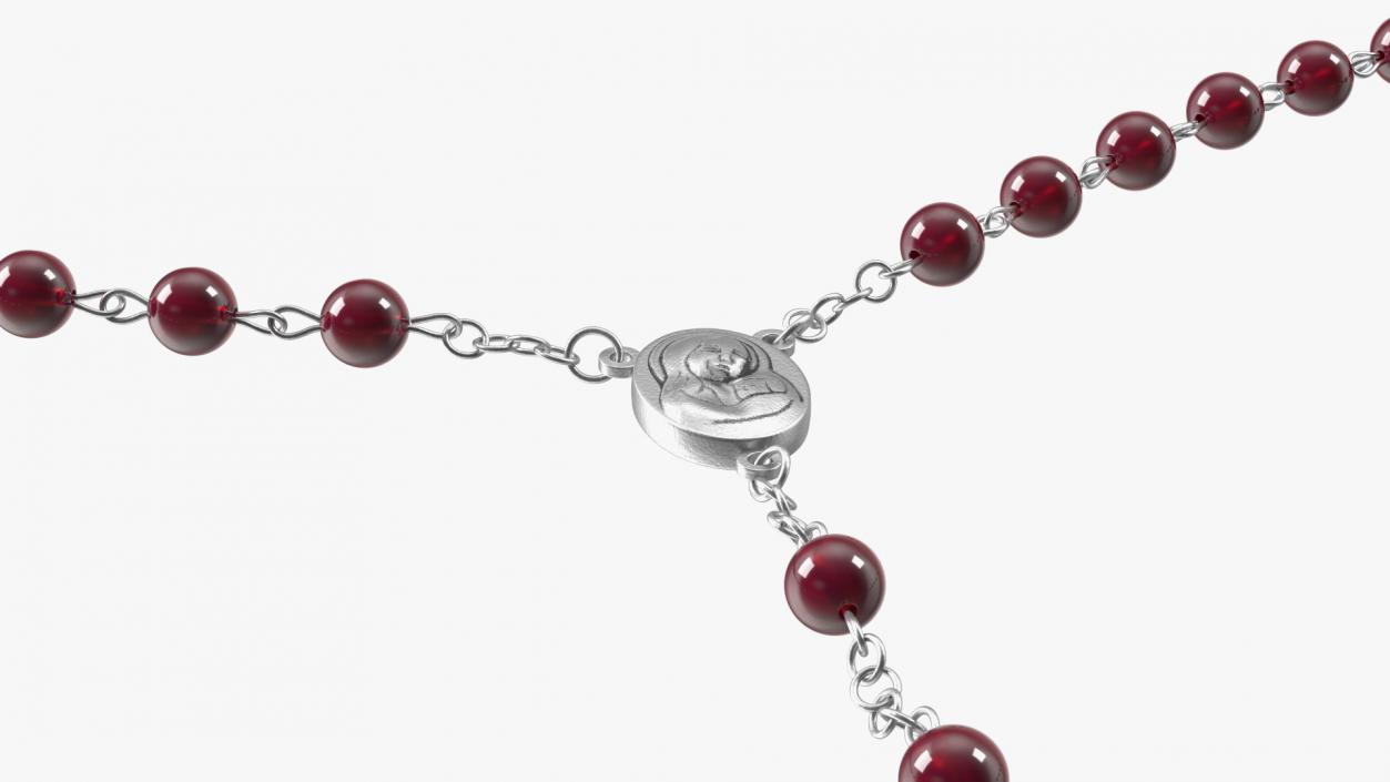 3D model Christian Rosary Beads with Crucifix Red