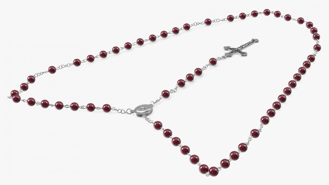 3D model Christian Rosary Beads with Crucifix Red