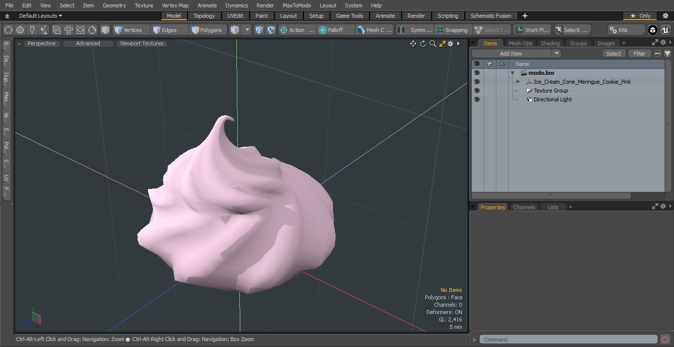 3D model Ice Cream Cone Meringue Cookie Pink