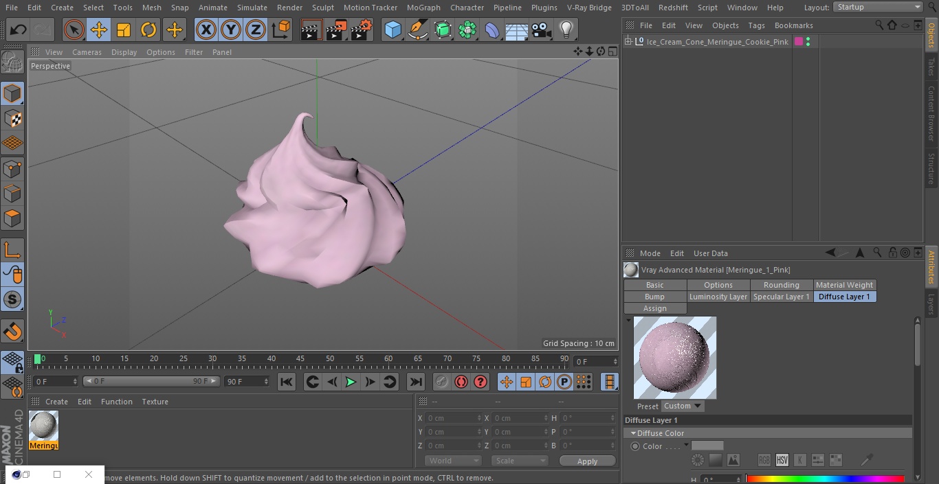 3D model Ice Cream Cone Meringue Cookie Pink