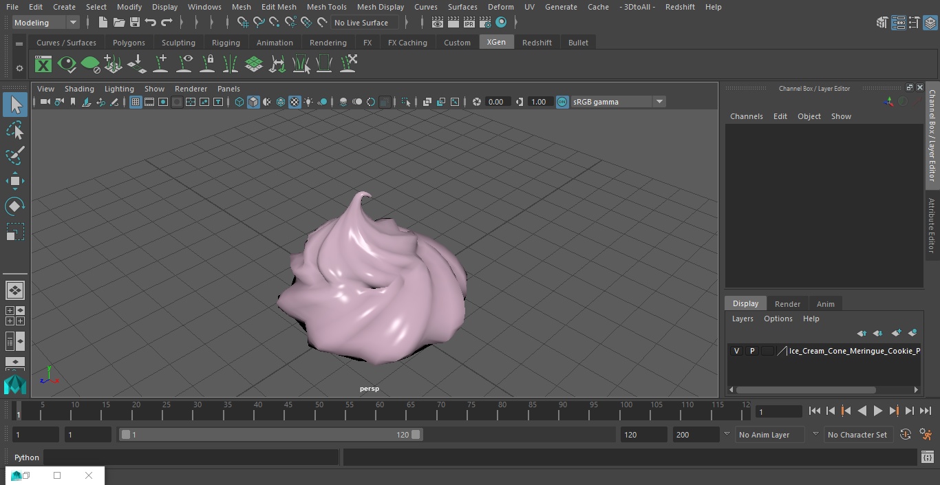 3D model Ice Cream Cone Meringue Cookie Pink