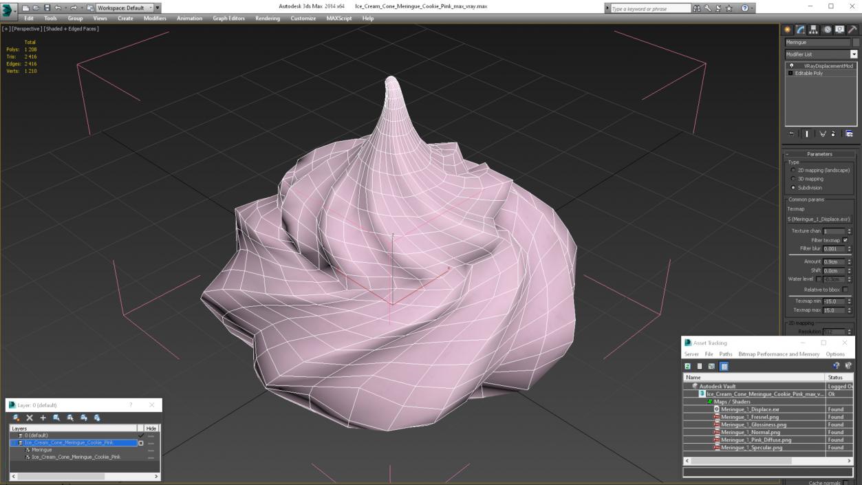 3D model Ice Cream Cone Meringue Cookie Pink