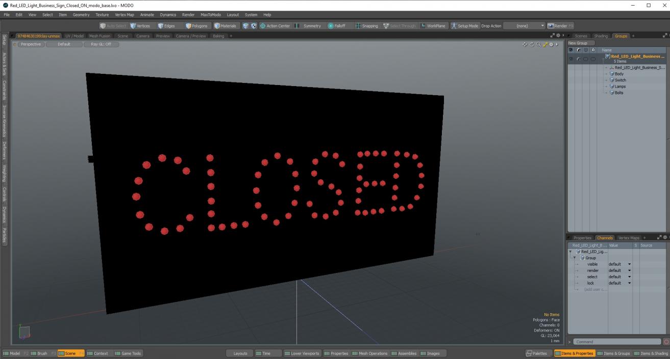 Red LED Light Business Sign Closed ON 3D