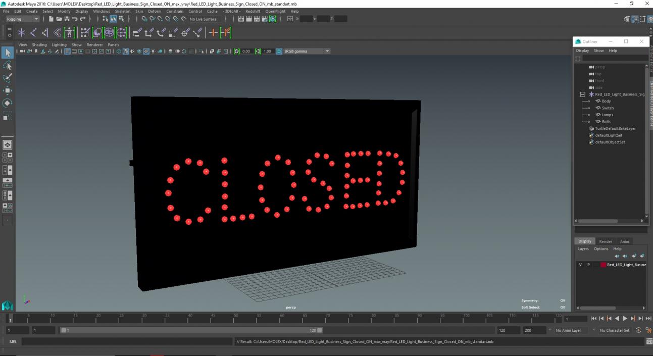 Red LED Light Business Sign Closed ON 3D