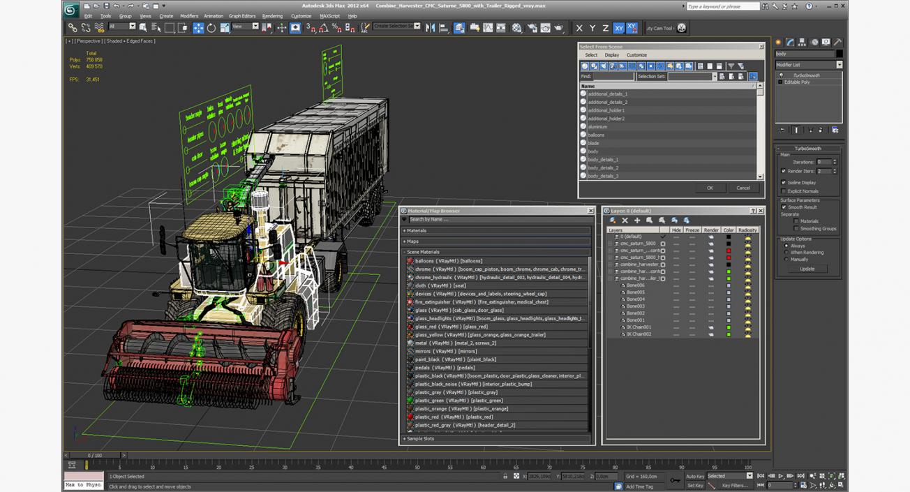 3D CMC Saturne 5800 with Harvester Trailer Rigged