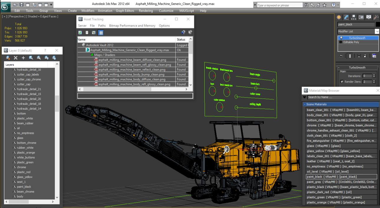 Asphalt Milling Machine Generic Clean Rigged 3D model