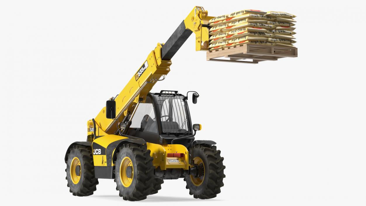 Telescopic Loader With Pallet of Cement Bags 3D model