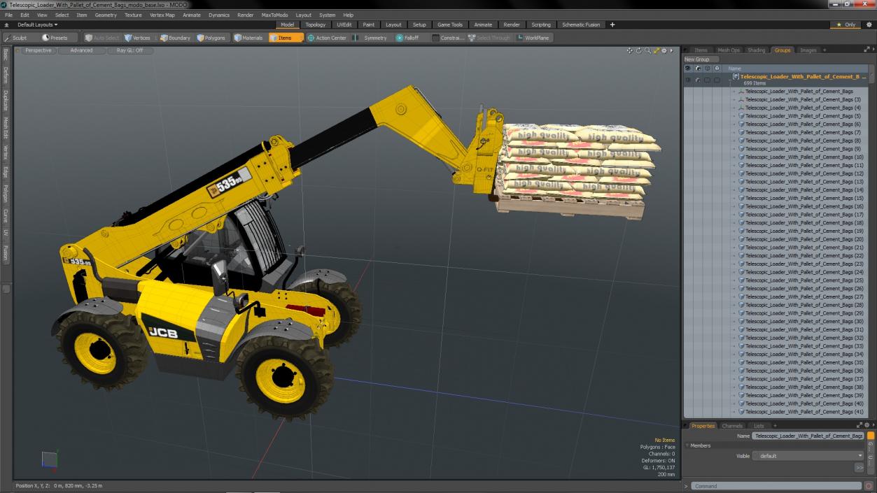 Telescopic Loader With Pallet of Cement Bags 3D model