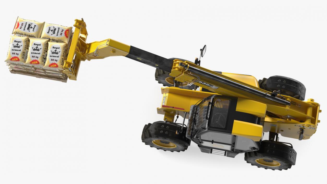 Telescopic Loader With Pallet of Cement Bags 3D model