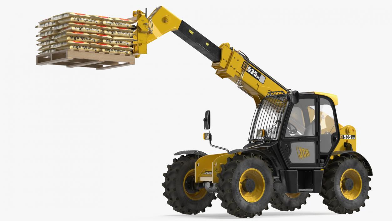 Telescopic Loader With Pallet of Cement Bags 3D model