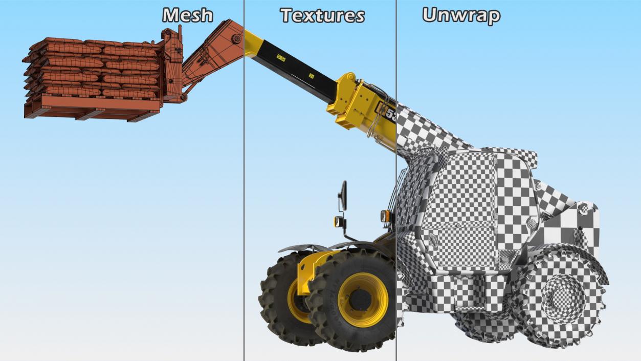 Telescopic Loader With Pallet of Cement Bags 3D model