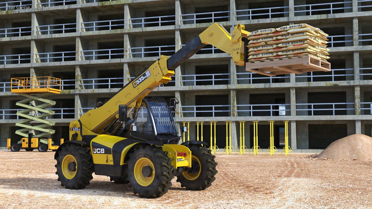 Telescopic Loader With Pallet of Cement Bags 3D model