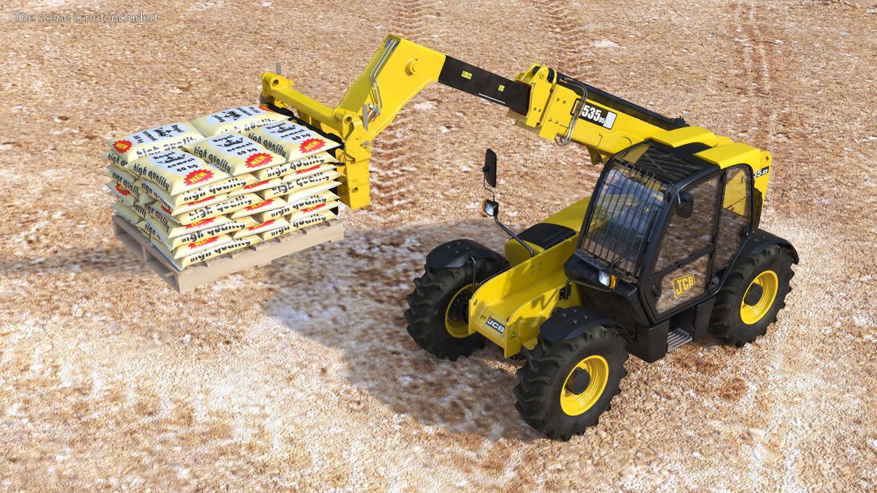 Telescopic Loader With Pallet of Cement Bags 3D model