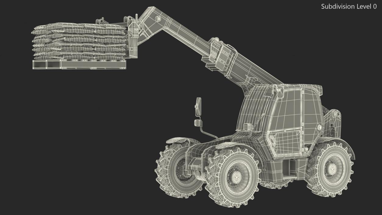 Telescopic Loader With Pallet of Cement Bags 3D model