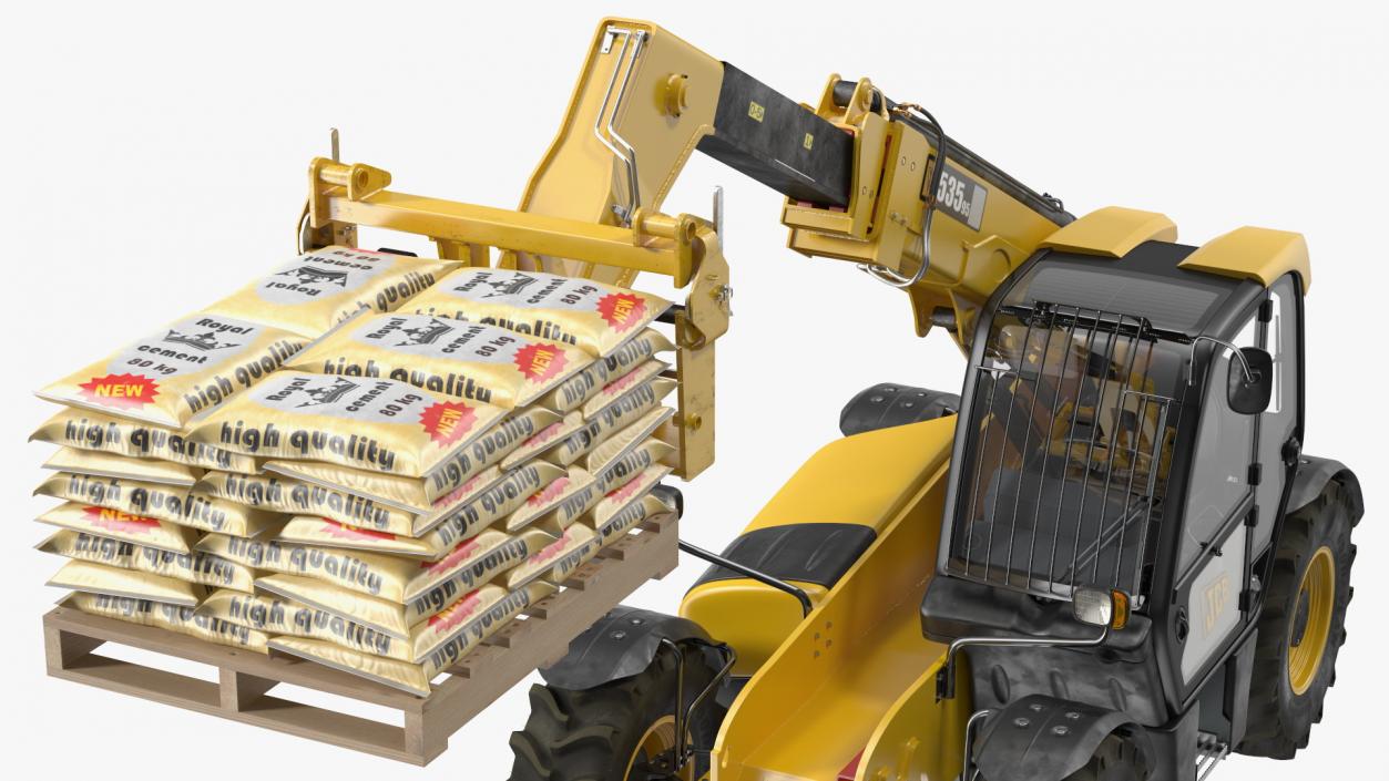 Telescopic Loader With Pallet of Cement Bags 3D model