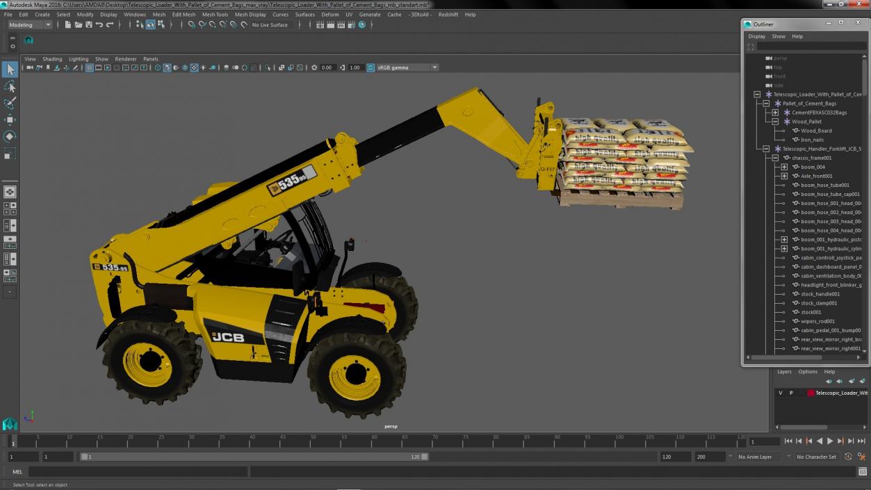 Telescopic Loader With Pallet of Cement Bags 3D model