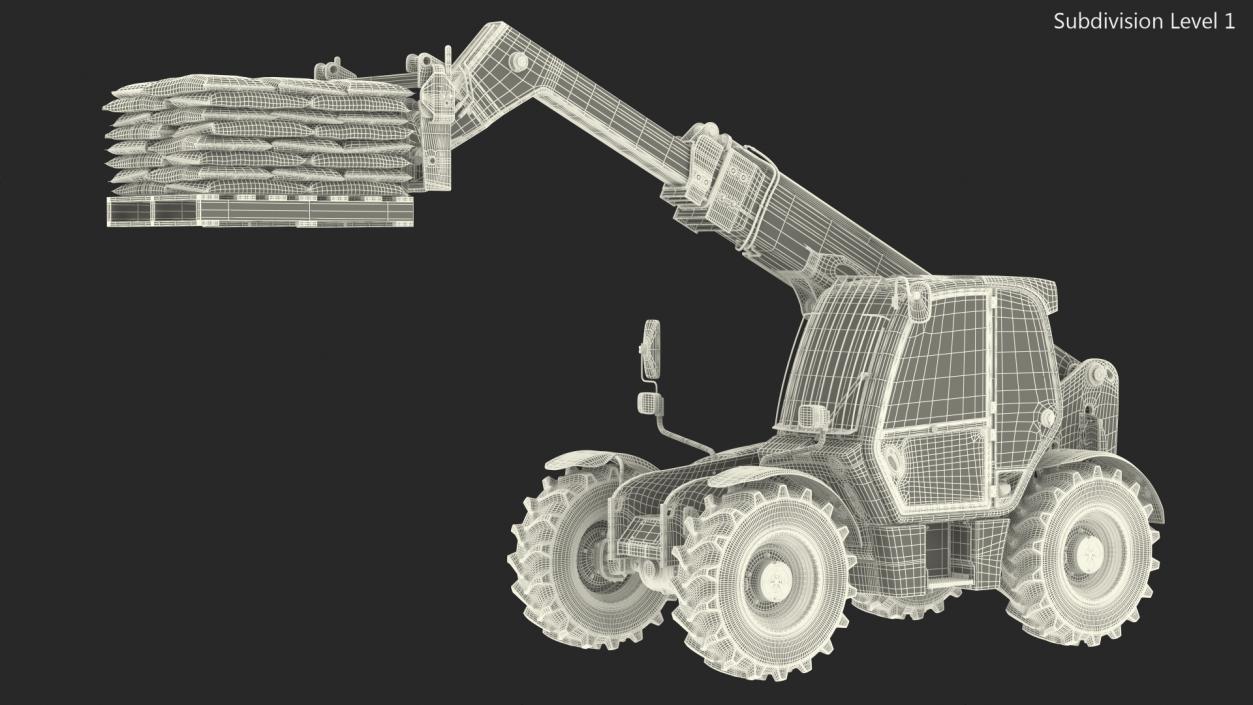 Telescopic Loader With Pallet of Cement Bags 3D model