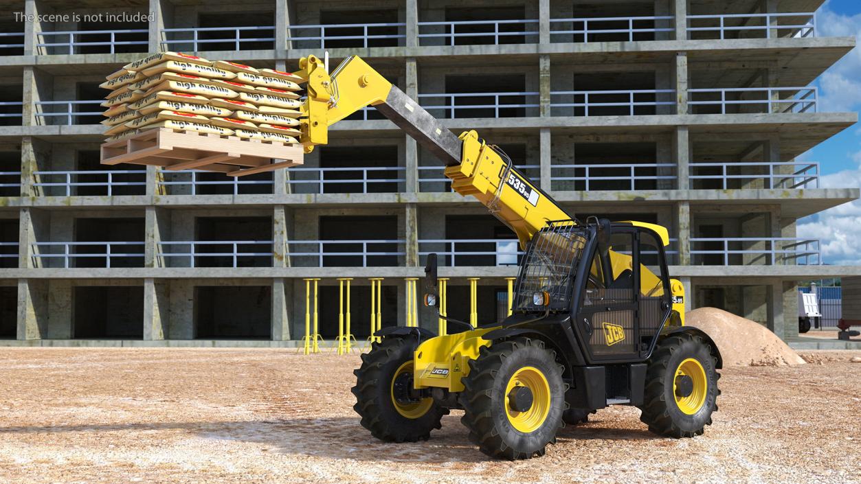 Telescopic Loader With Pallet of Cement Bags 3D model