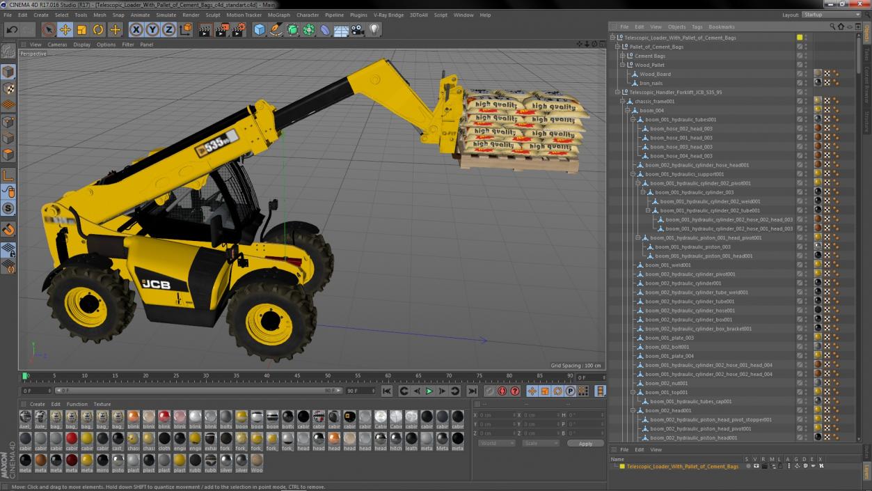 Telescopic Loader With Pallet of Cement Bags 3D model