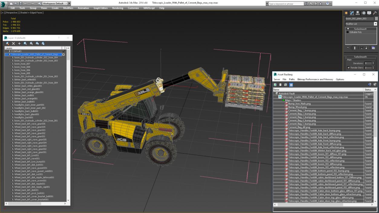 Telescopic Loader With Pallet of Cement Bags 3D model