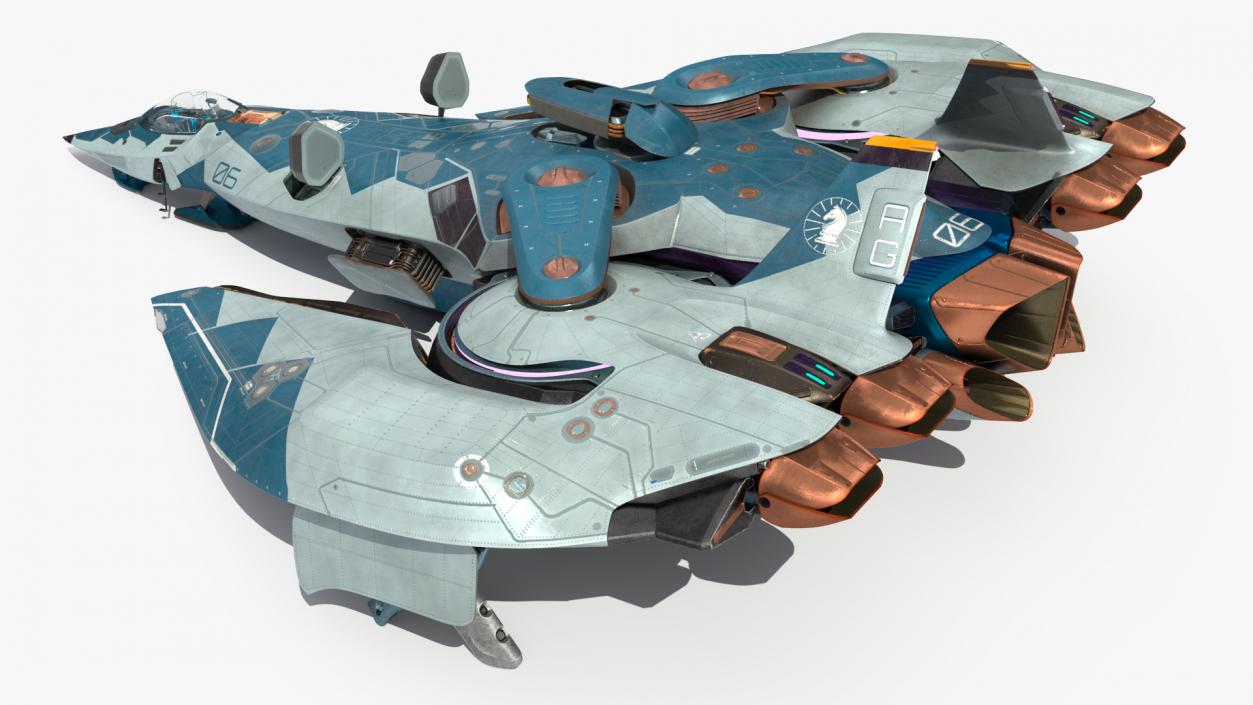 3D model Sci Fi Fighter Jet Blue Rigged