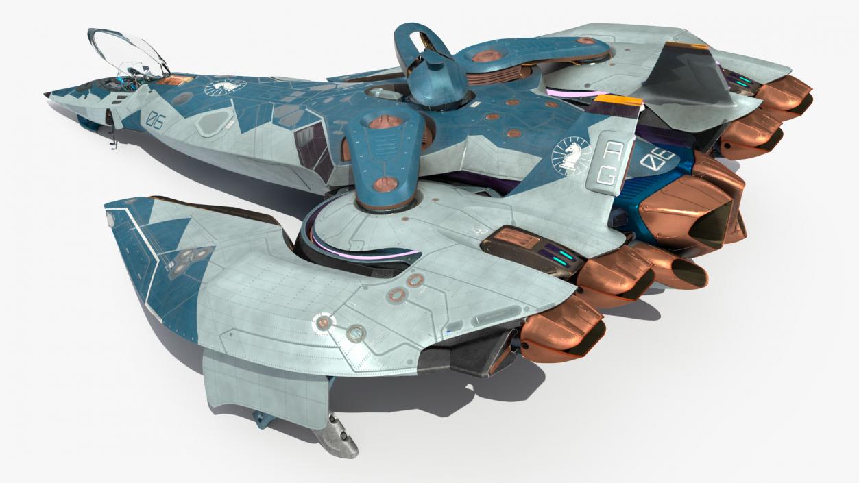 3D model Sci Fi Fighter Jet Blue Rigged