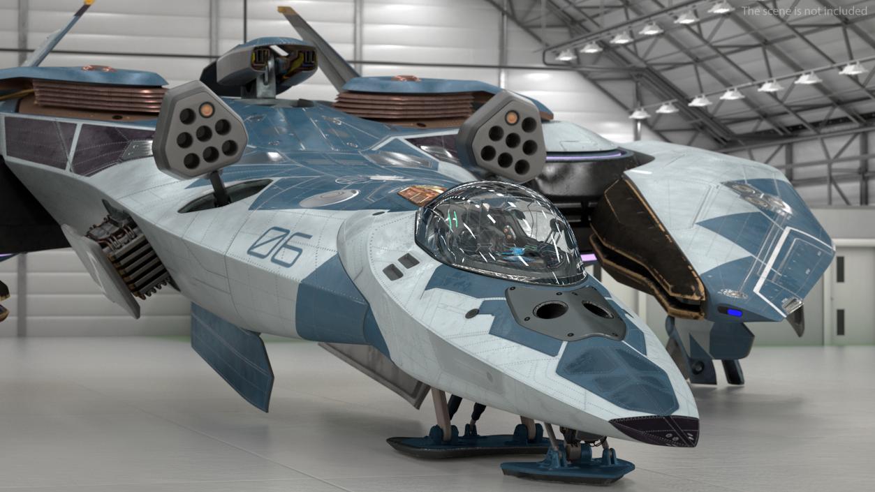 3D model Sci Fi Fighter Jet Blue Rigged