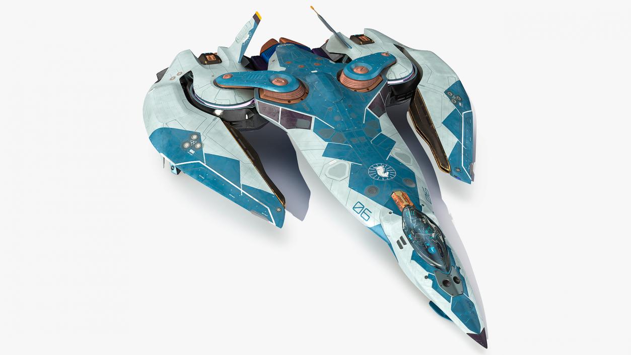 3D model Sci Fi Fighter Jet Blue Rigged