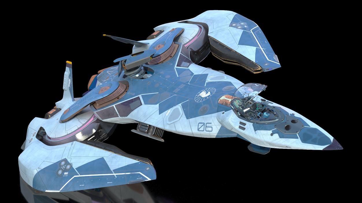 3D model Sci Fi Fighter Jet Blue Rigged