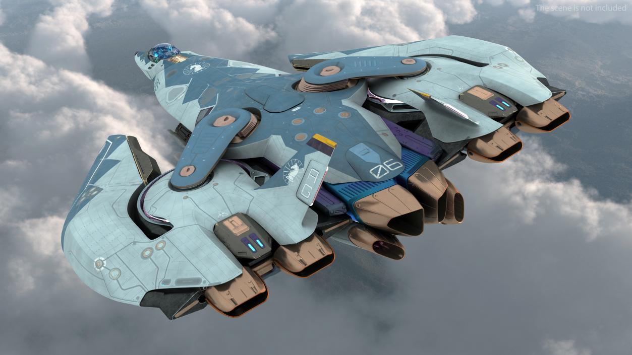 3D model Sci Fi Fighter Jet Blue Rigged