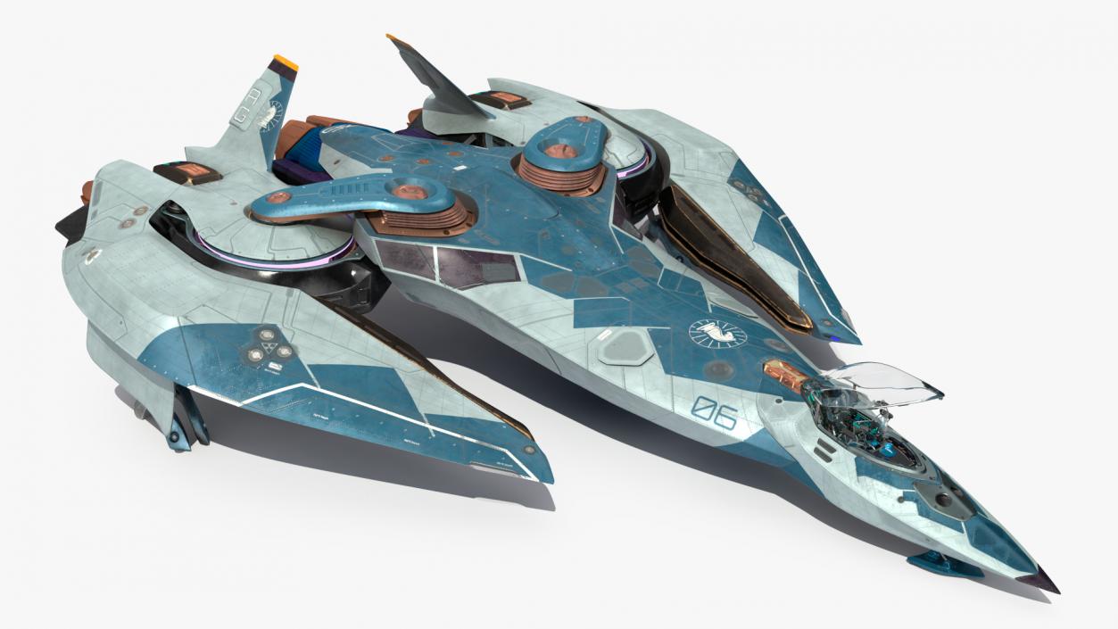 3D model Sci Fi Fighter Jet Blue Rigged