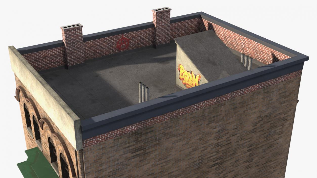 3D Brick Apartment Building with Blank Walls