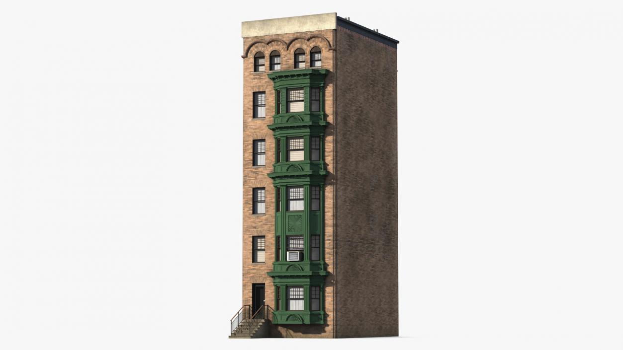 3D Brick Apartment Building with Blank Walls