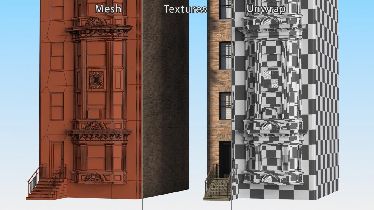 3D Brick Apartment Building with Blank Walls