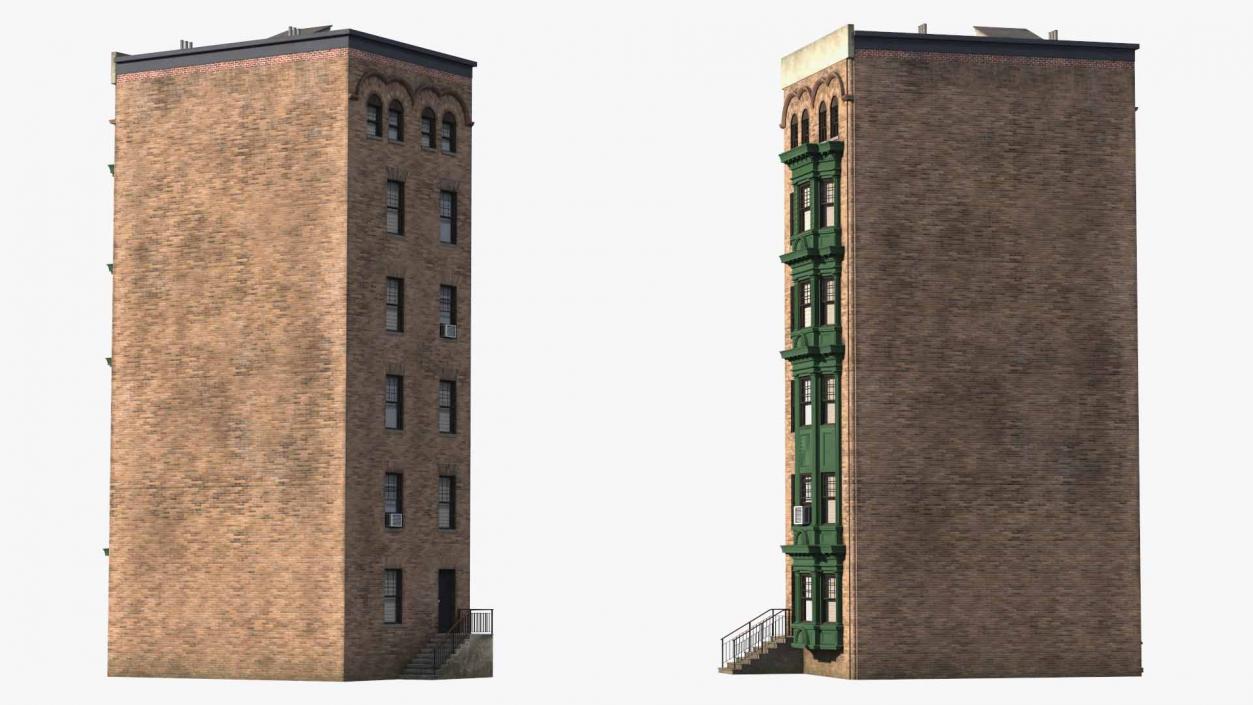 3D Brick Apartment Building with Blank Walls