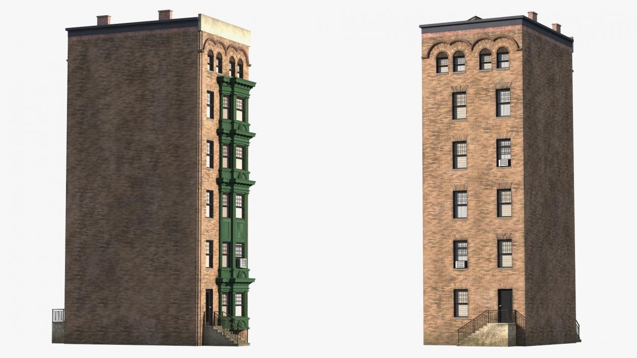 3D Brick Apartment Building with Blank Walls