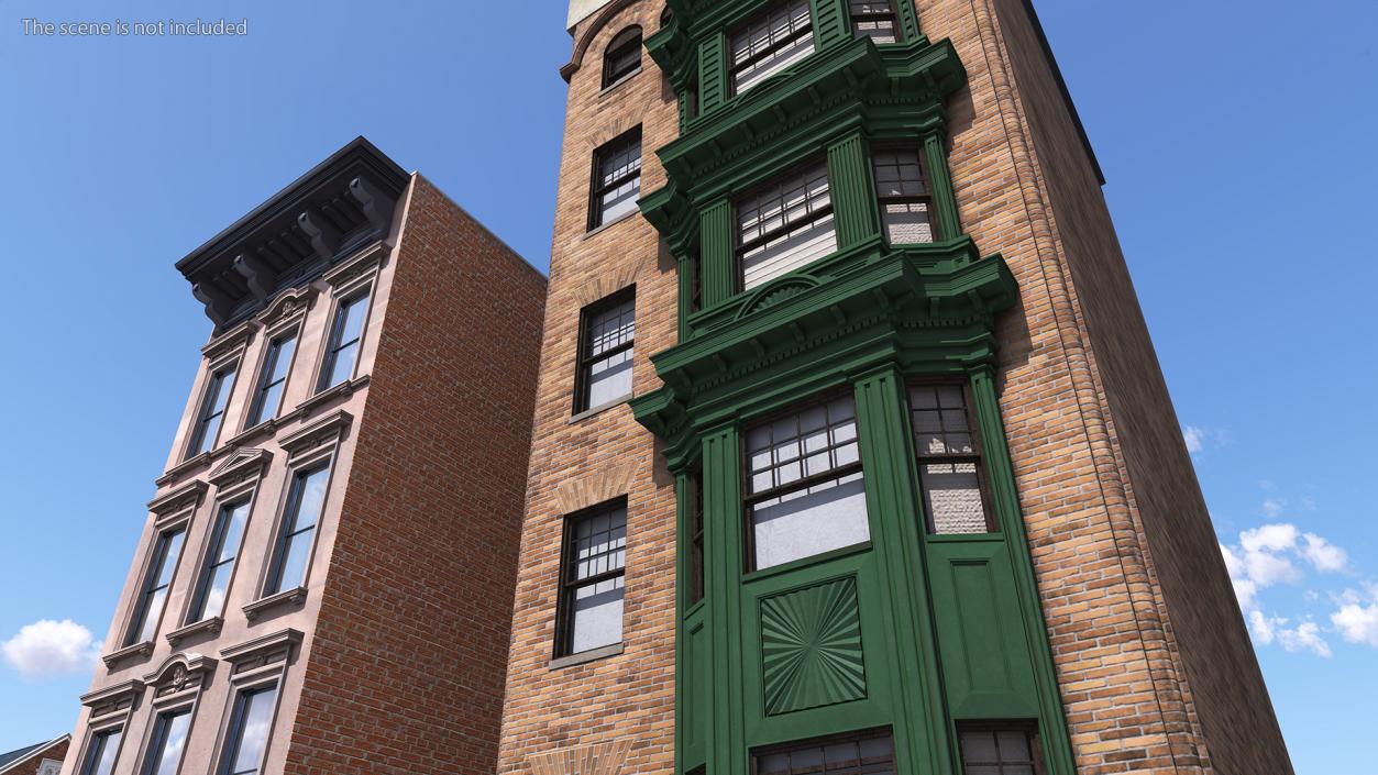 3D Brick Apartment Building with Blank Walls