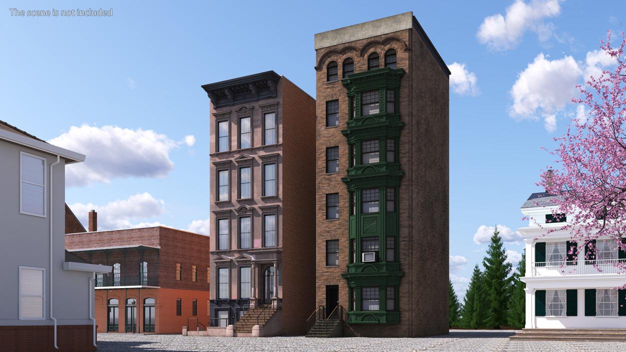 3D Brick Apartment Building with Blank Walls