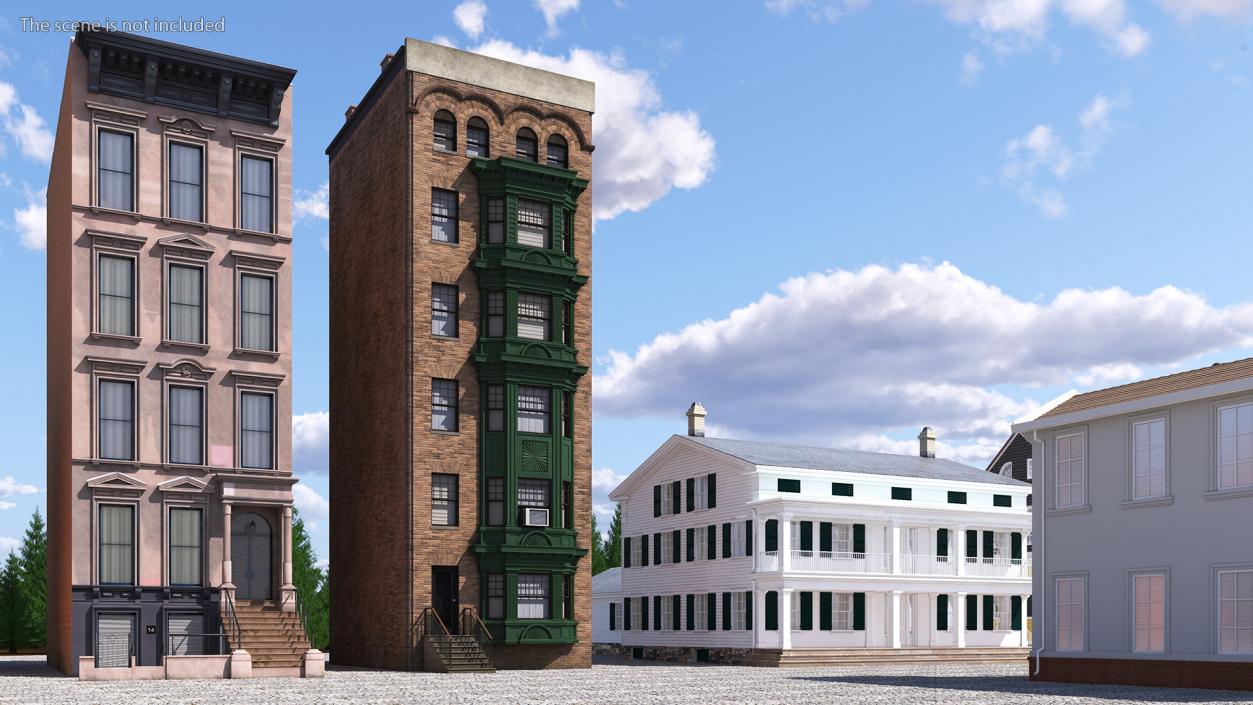 3D Brick Apartment Building with Blank Walls