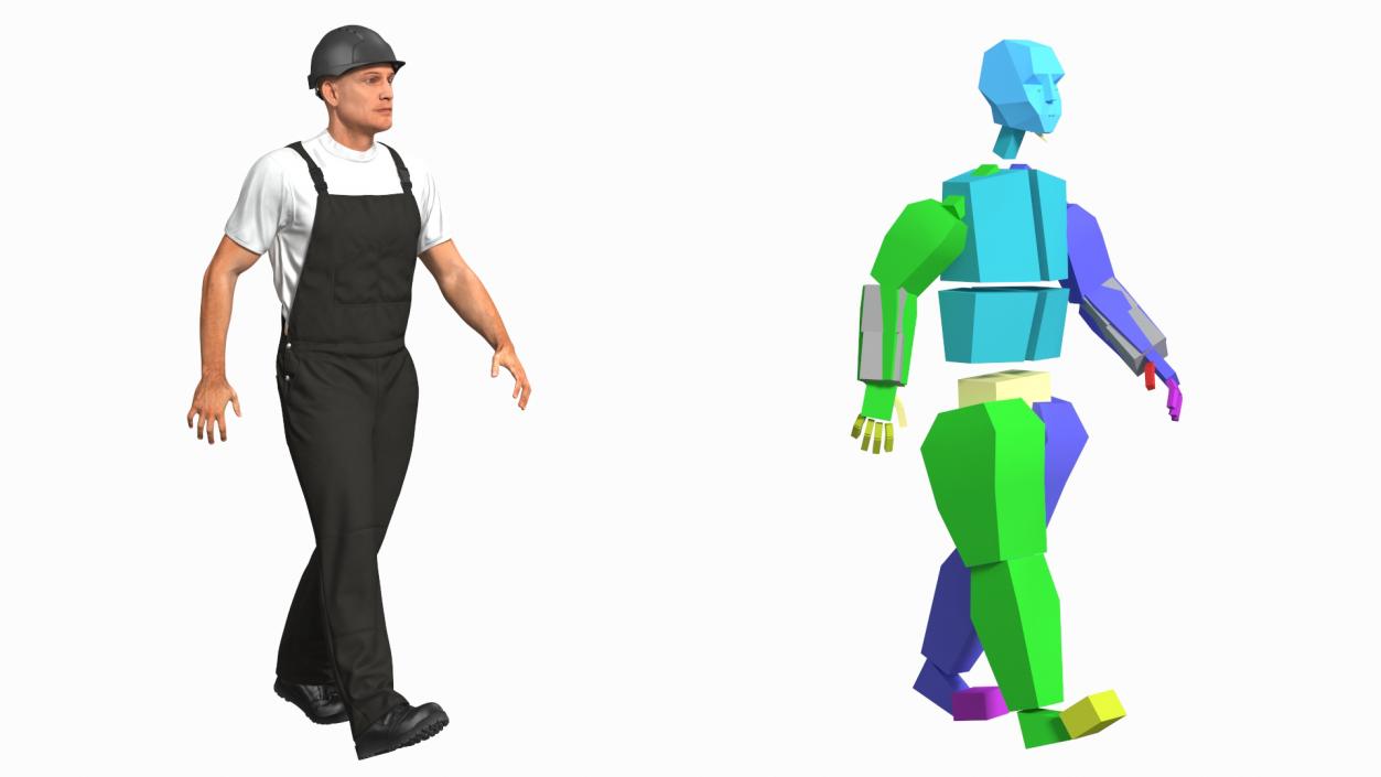 3D model Construction Worker with Trench Roller Rigged