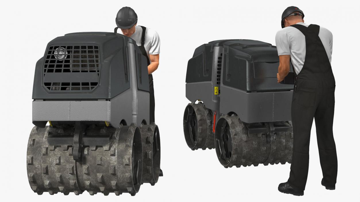 3D model Construction Worker with Trench Roller Rigged