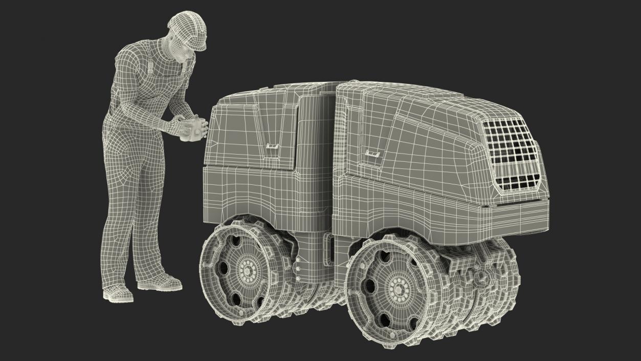 3D model Construction Worker with Trench Roller Rigged