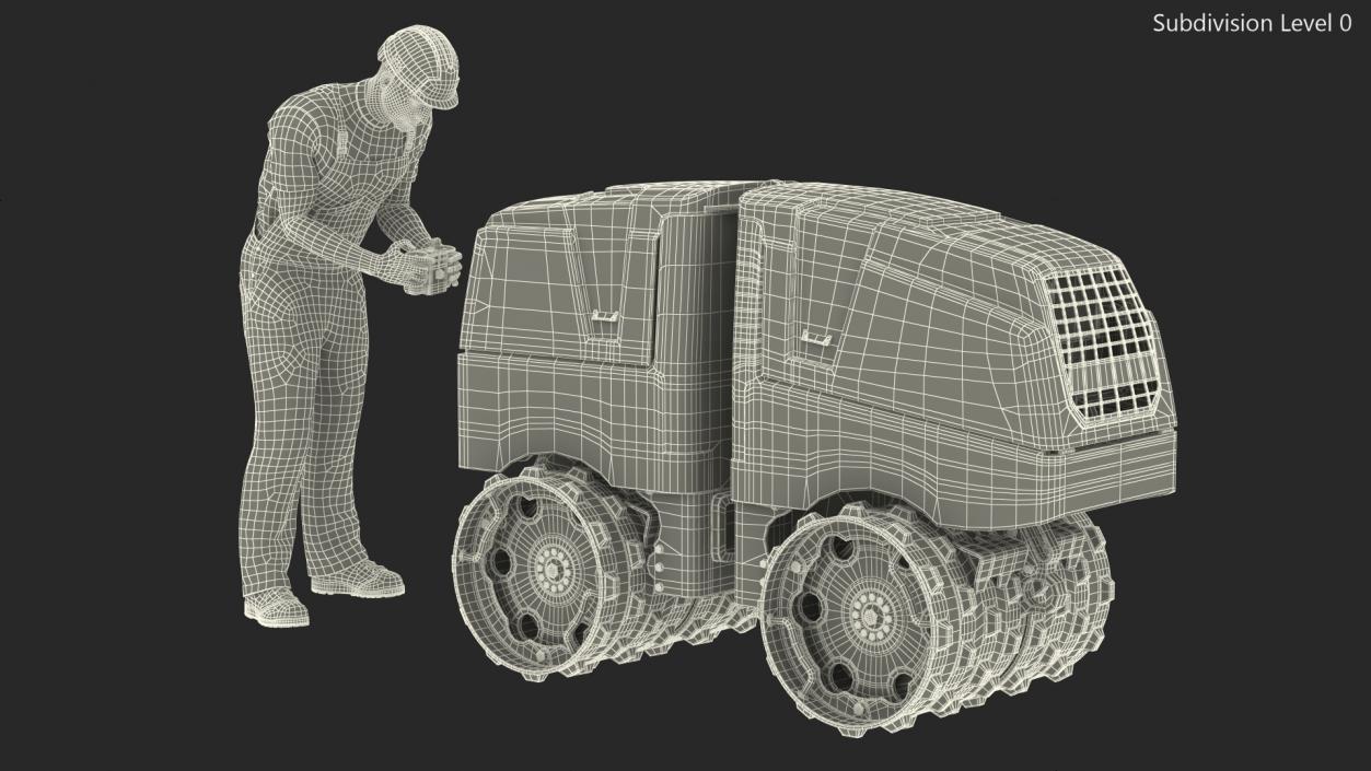 3D model Construction Worker with Trench Roller Rigged