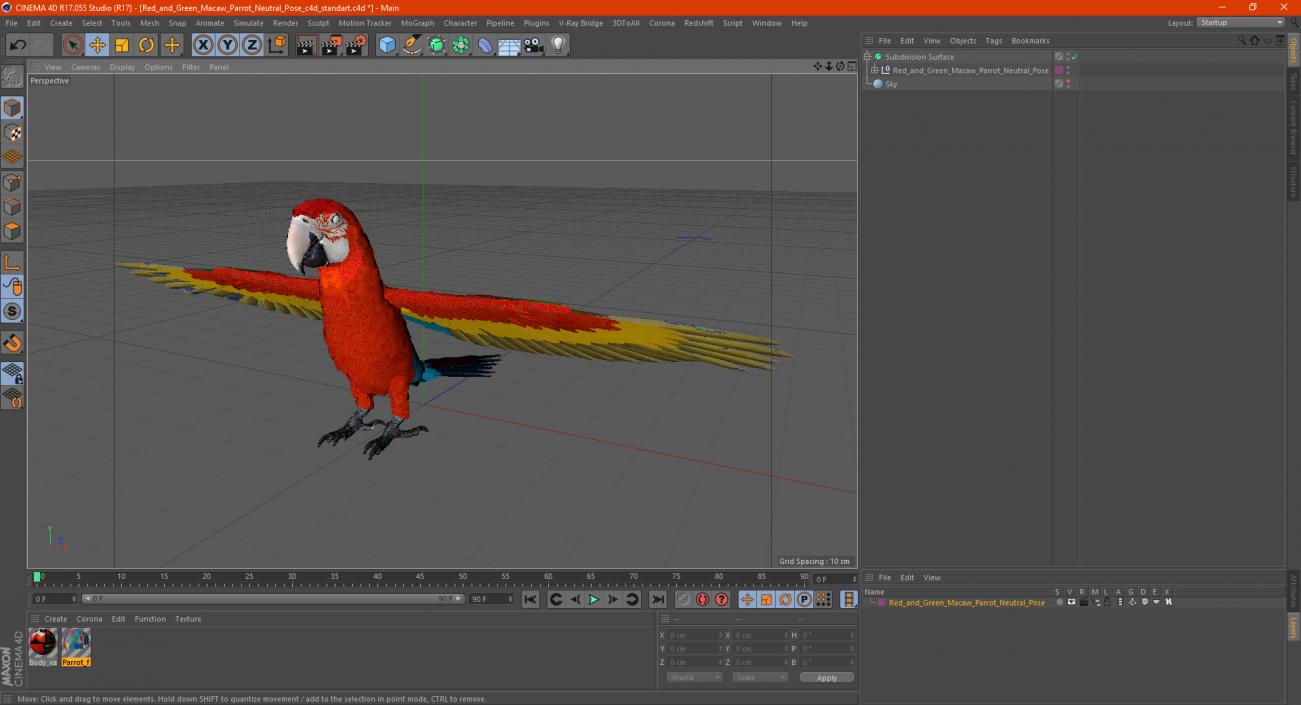 Red and Green Macaw Parrot Neutral Pose 3D model