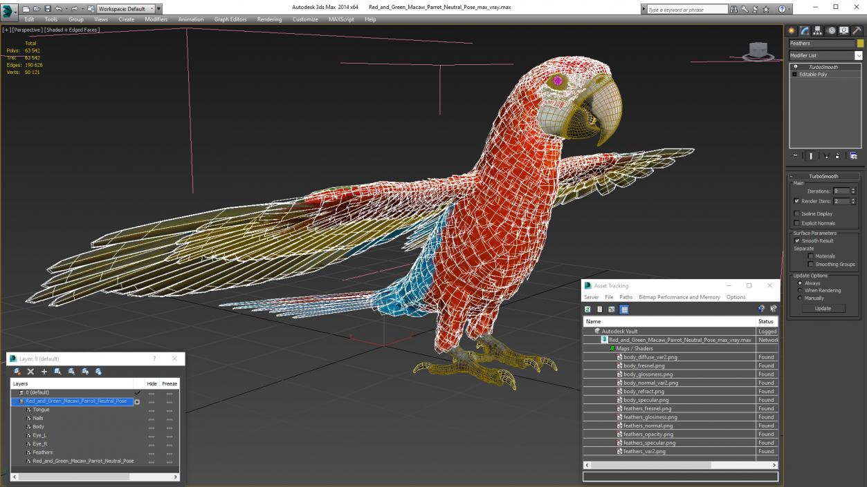 Red and Green Macaw Parrot Neutral Pose 3D model