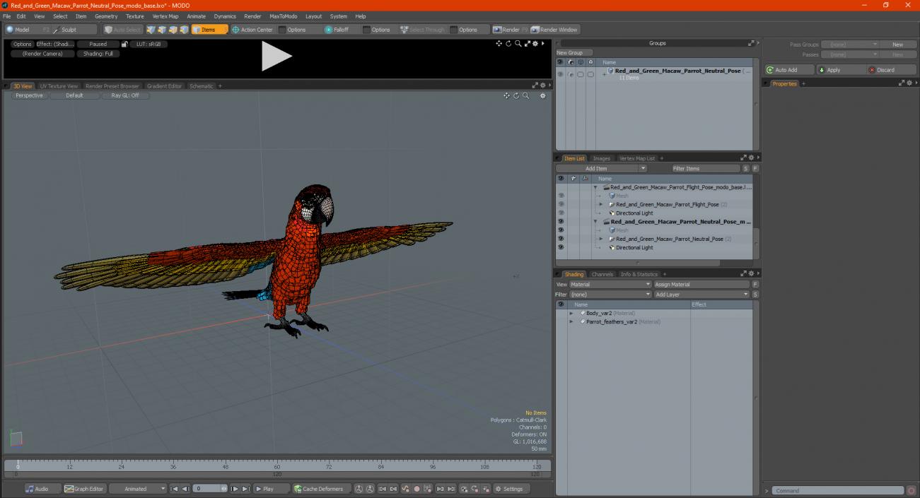 Red and Green Macaw Parrot Neutral Pose 3D model