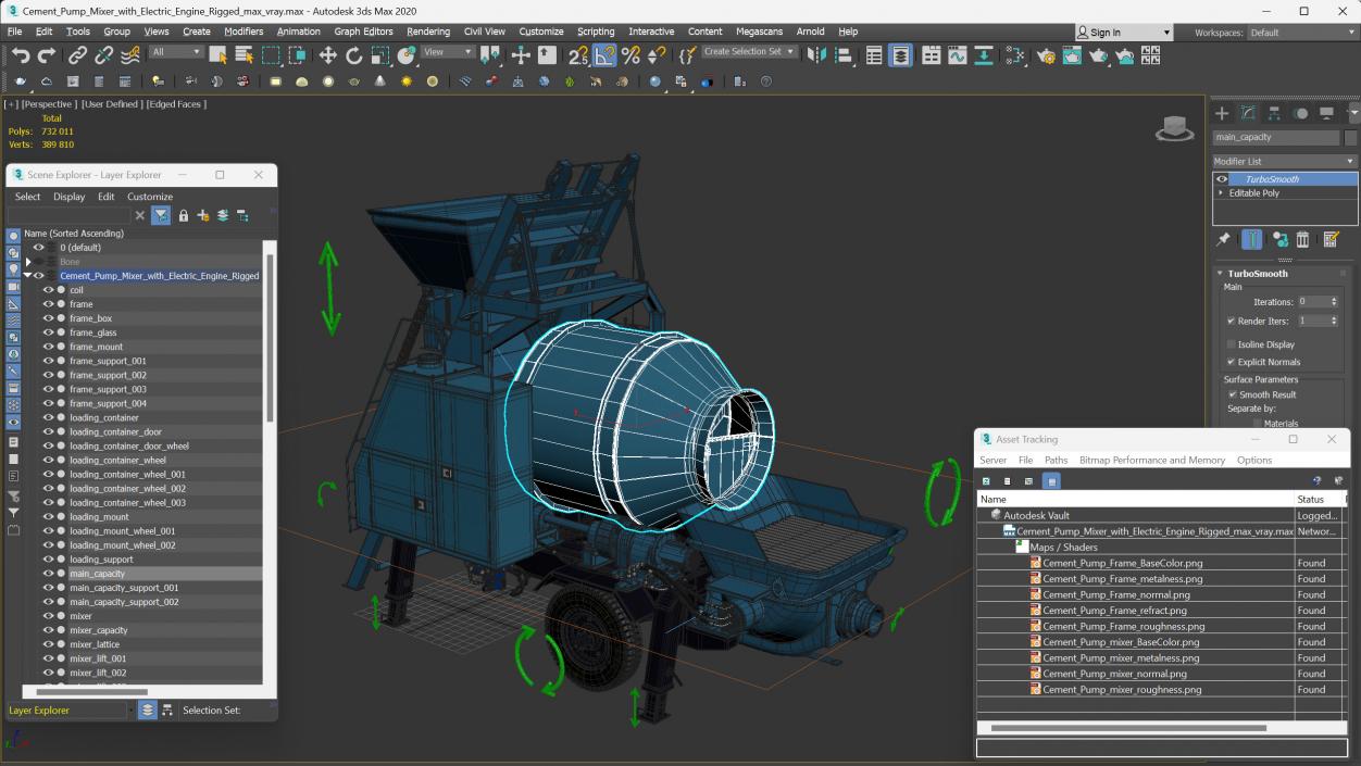 3D model Cement Pump Mixer with Electric Engine Rigged