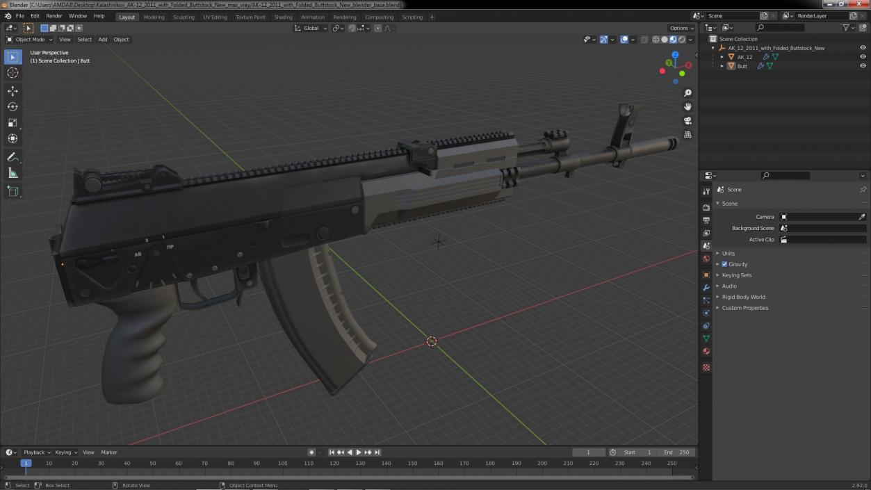 3D Kalashnikov AK-12 2011 with Folded Buttstock New model