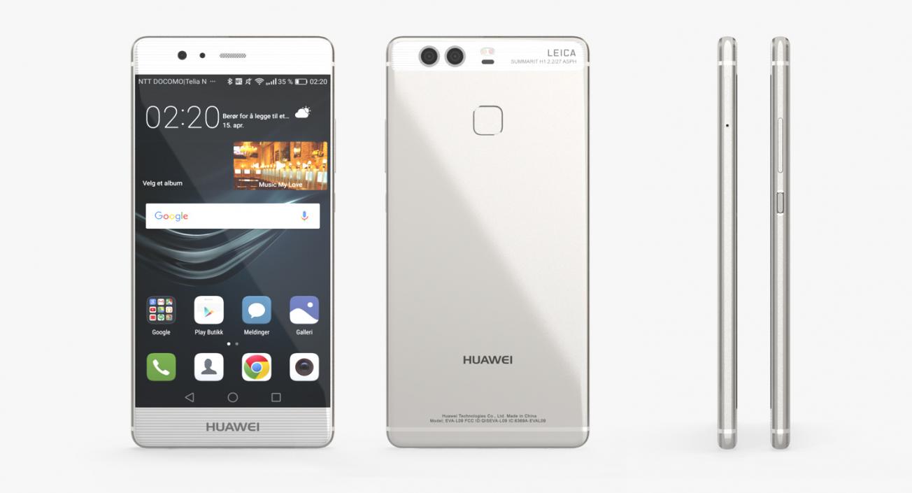 3D Huawei P9 Mystic Silver model