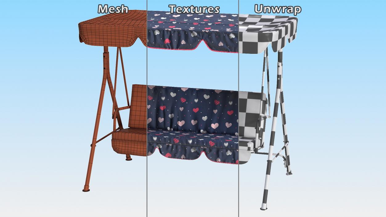 3D Porch Swing Blue Hearts model